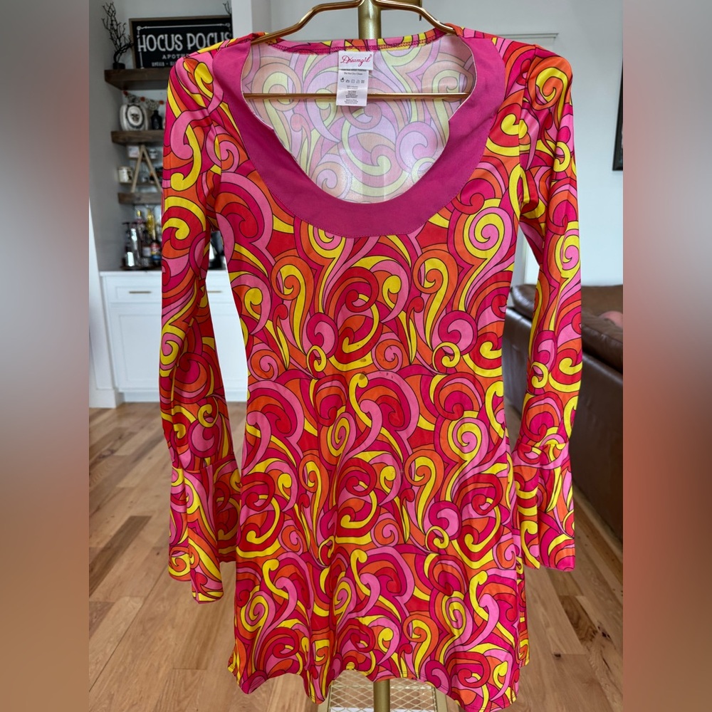 70’s Dream Girl Vibrant Swirl Pattern Dress w Accessories Adult Small Halloween - Picture 3 of 12